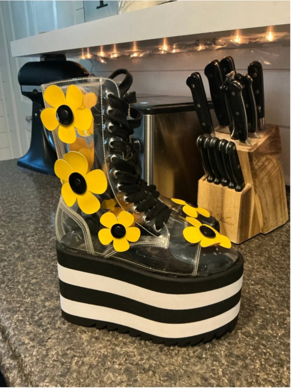 Dolls Kill Current Mood Wildflower Wonderland Clear Platform Combat Boots